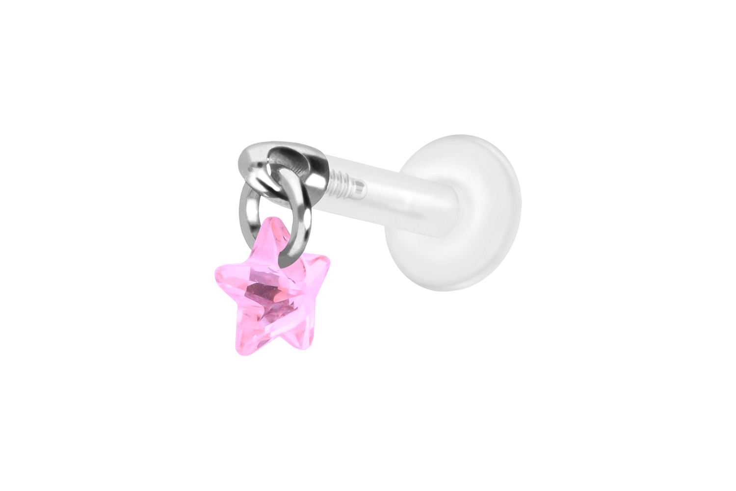 PTFE Labret Piercing mit Innengewinde + Titan-Aufsatz KRISTALLSTERN